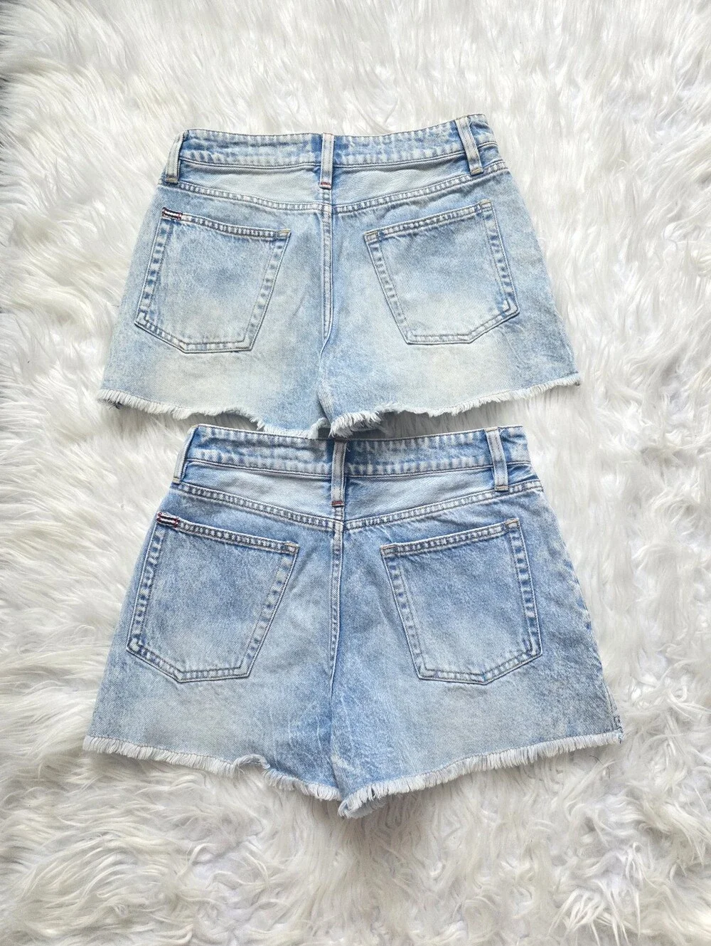 Alice + Olivia Washed Light Blue Distressed Denim Cutoff Shorts
